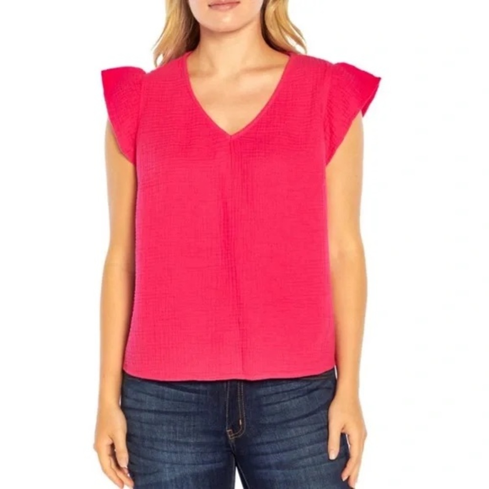 Three Dots Fushsia Double Gauze Top. Size XXL